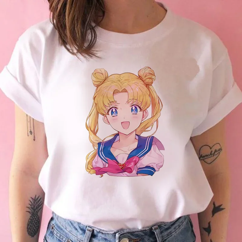 90s Tshirt Fashion Graphic Top Tee Female cartoon cat Harajuku Kawaii Anime T Shirt Women Funny Cartoon T-shirt Cute Cat