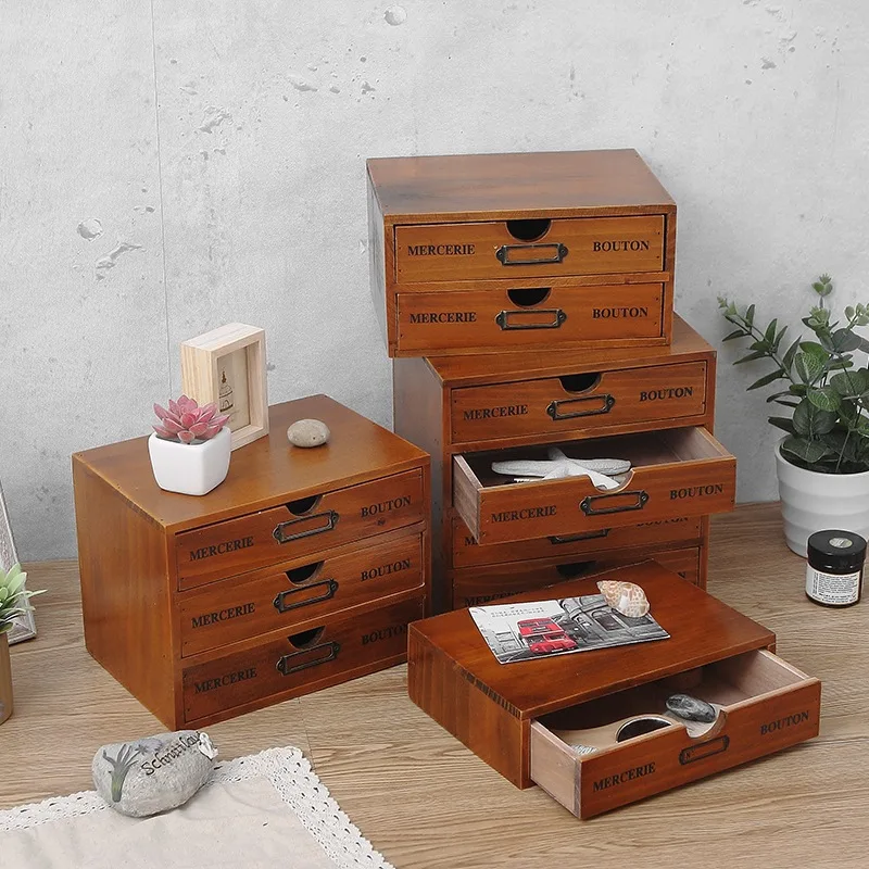 Modern style office desk storage organizer wooden box home drawer type cosmetic