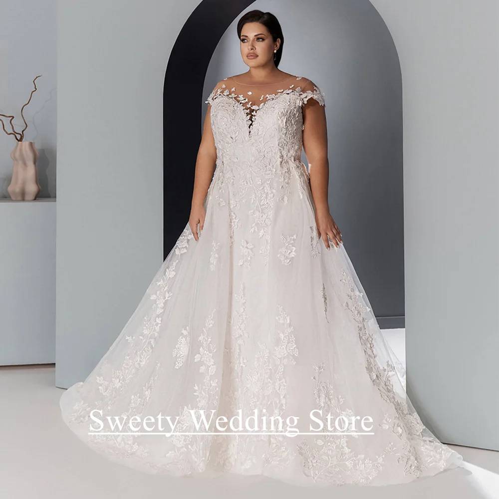 Lady PLUS ขนาดชุดเดรสเมอร์เมดรถไฟที่ถอดออกได้ที่กําหนดเอง Scoop หมวก Sweep Train เจ้าสาวชุดเจ้าสาว Robe Mariee