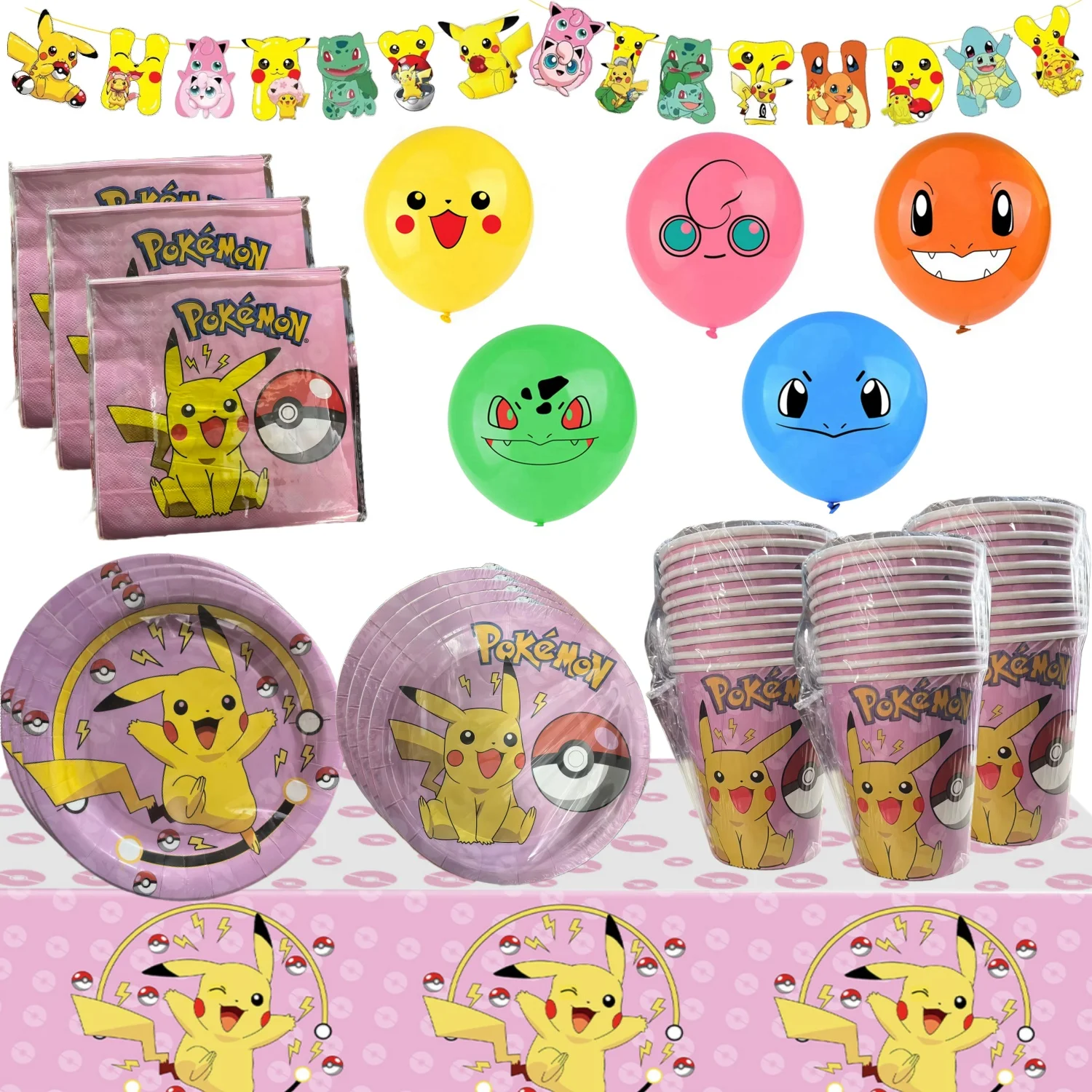 

Pokemon Party Supplies Full Set Pikachu Birthday Decor Pokemon Birthday Cups Tablecloth Plate Baby Shower Party Favors Pokemon