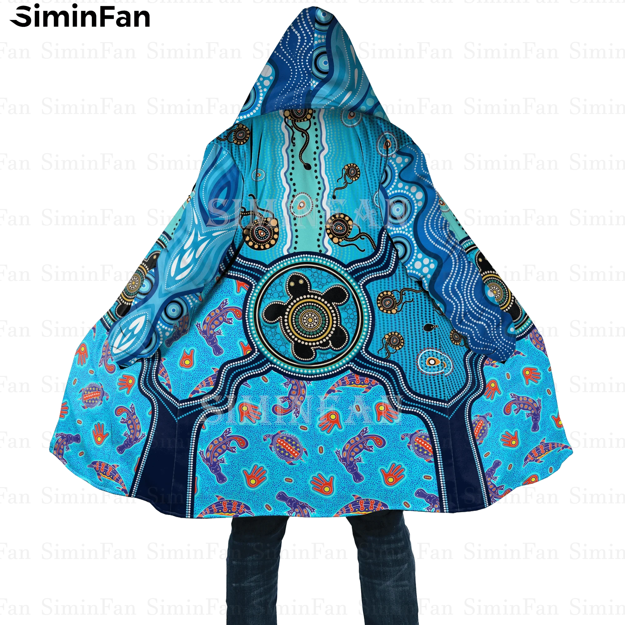 Aboriginal Turtle Koala 3D Printed Mens Hooded Cloak Windbreaker Winter Flannel Coat Unisex Casual Cashmere Warm Cape Jacket 1