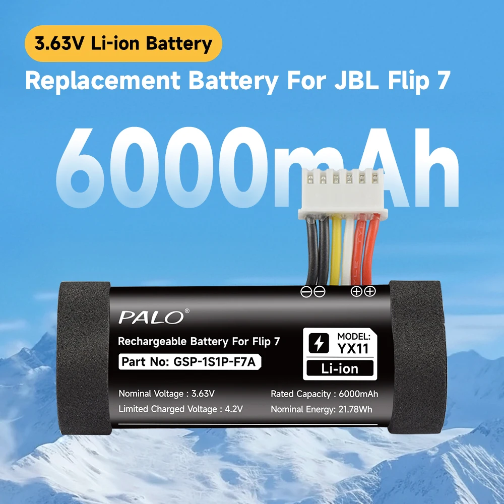 PALO 6000mAh Replacement Battery for JBL Flip 7 Kaleidoscope 7 Wireless Bluetooth Speaker GSP 1S1P-F7A/Flip 7 Batteria 3.63V