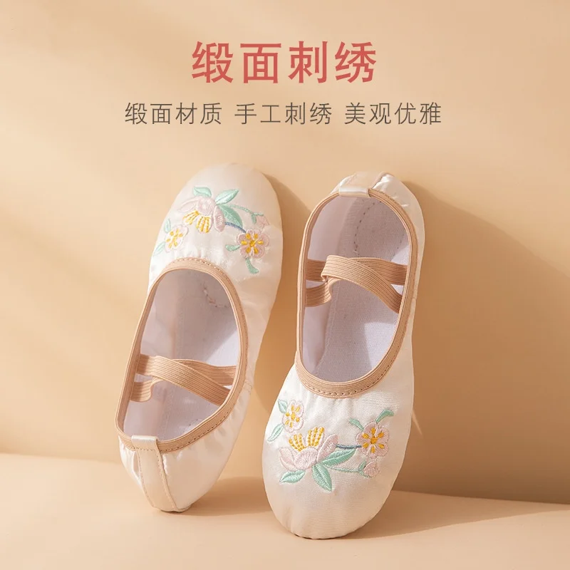 Girls embroidered Ballet Shoes For Woman Ballerina Shoes Women Flats Soft Sole Dance Slippers Children Practise Dance Shoes