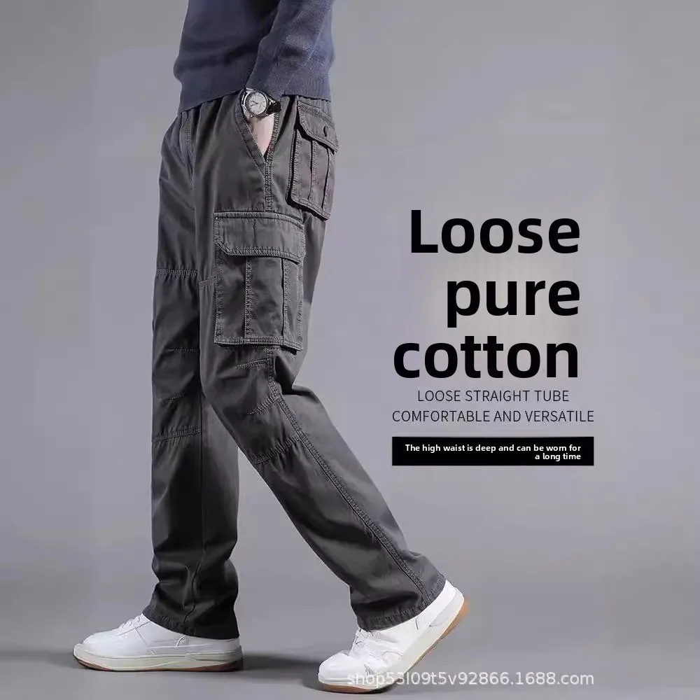 سراويل عمل قطنية كاملة مقاس كبير سراويل طويلة ملابس عمل موقع البناء للرجال بجيوب متعددة سراويل كاجوال مقاومة للاهتراء #4