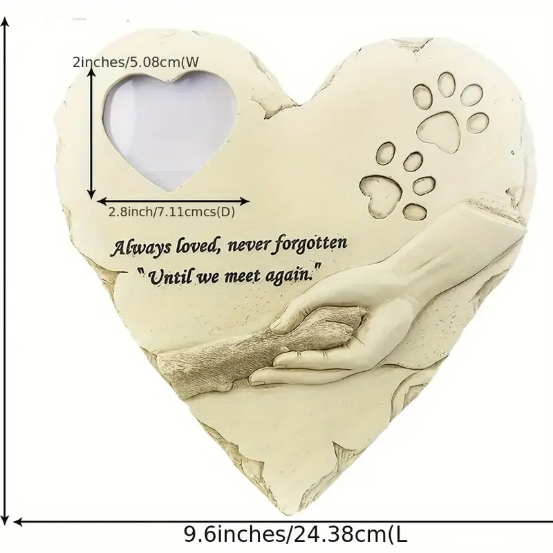 Heart-Shaped Pet Memorial Stone Tombstone Photo Frame Weatherproof Outdoor/Indoor Durable Resin Construction Double-Sided