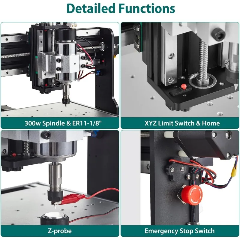 CNC Router Machine 3030-Evo Pro, All-Metal XYZ Axis Dual Steel Linear Guides with 300W Spindle, Z-Probe, Limit Switches