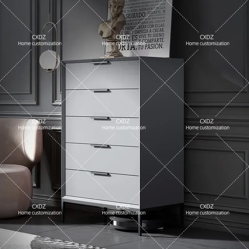 Italian Minimalist 4-5 Drawer Chest Solid Wood Storage Cabinet Modern Light Luxury Living Room Bedroom Bedside Nightstand