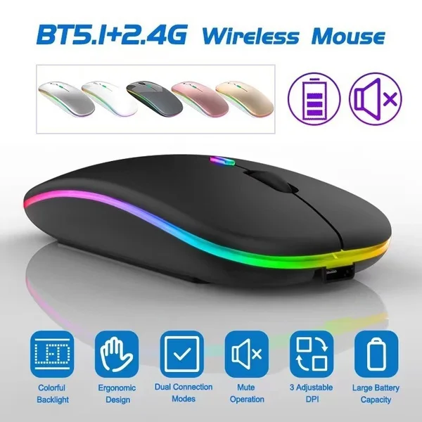 2.4G Bluetooth Mouse Dual-mode RGB Wireless Charging Mouse Luminous Ultra-Thin Silent Mute Mice USB Mause for Mobile PC Computer