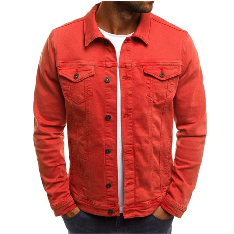 Mode coole einfarbige Jeans jacke Männer Revers Herbst hals einreihige Strickjacke Mantel männlich Slim Fit lässig Multi-Pocket-Tops
