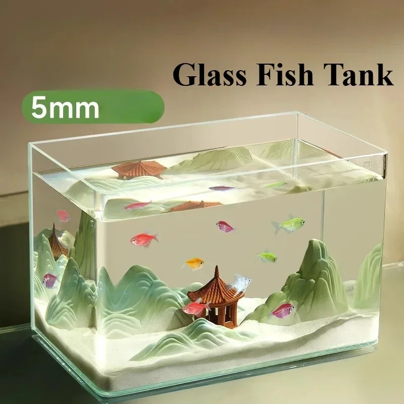 

Glass Fish Tank Explosion-proof Glass Thermal Bending Desktop Small Aquarium Turtle Ecological Tank with Decorated Accessories