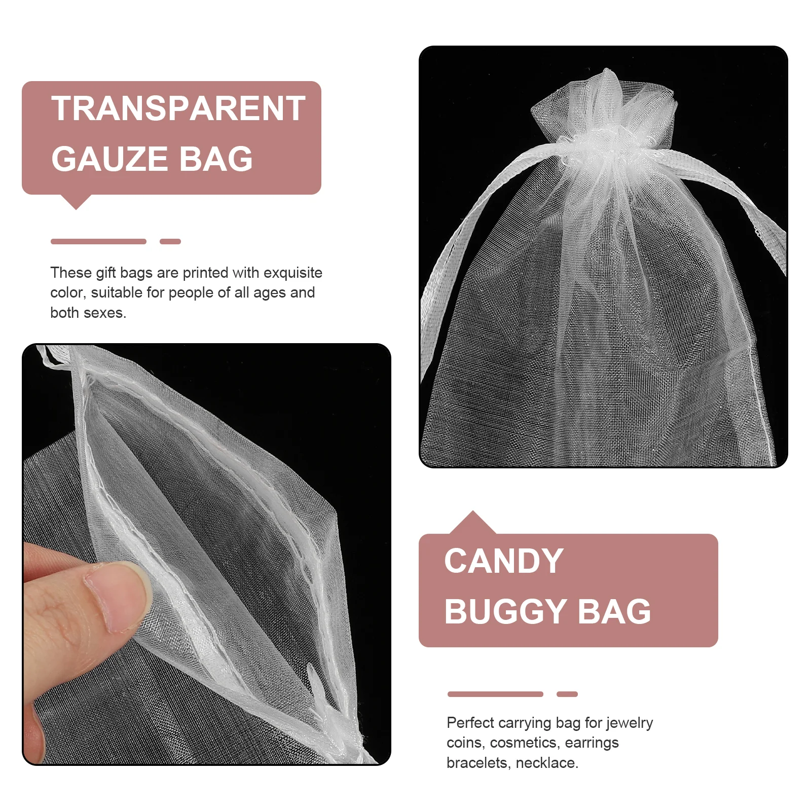 50 Pcs Thanksgiving Drawstring Bag Organza Gauze Jewelry Pouches Bags Clear for Gifts Favor Party Mesh Candy Beam Port