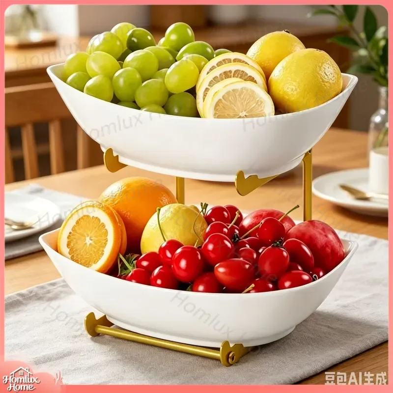 Multi-layer Fruit Serving Tray for Living Room Coffee Table Decorative Dried Fruit Plate Light Luxury Snack Dish Home
