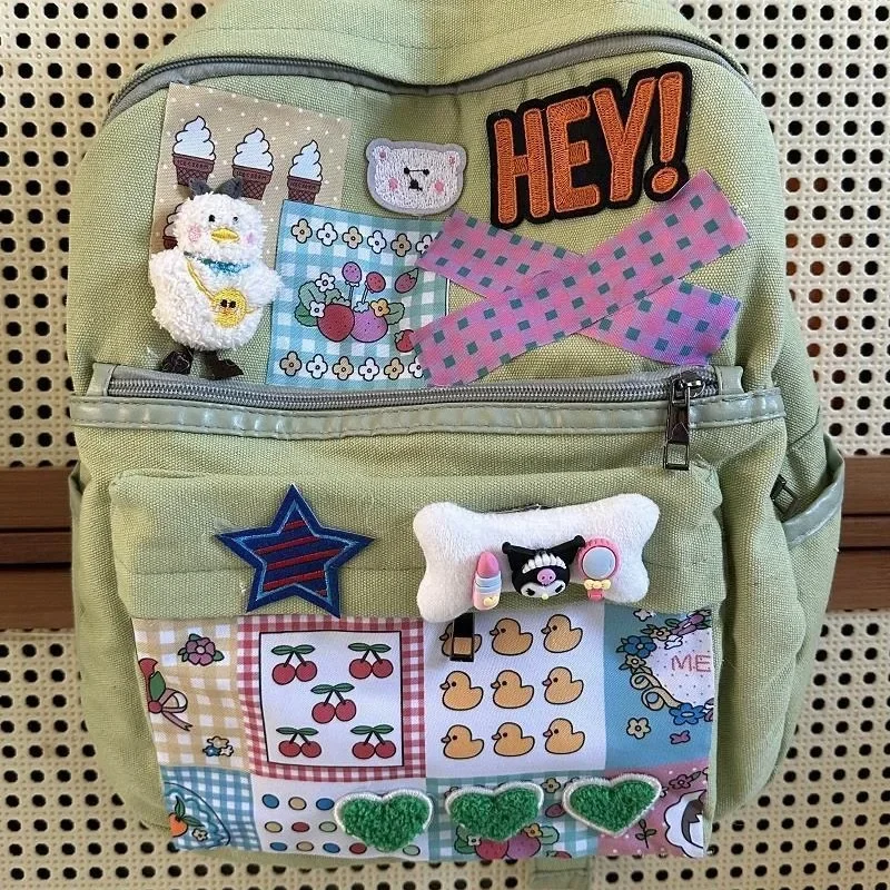 MBTI y2k kuromi ženy batoh plátna patchwork vintage móda univerzita batoh velký schopnost ležérní harajuku studenti brašna