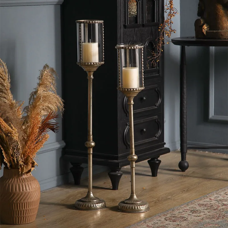 Modern Glass Hurricane Floor Candle Holder, Tall Iron Stand, Minimalist Living Room Decor, Elegant Candle Lantern Stand