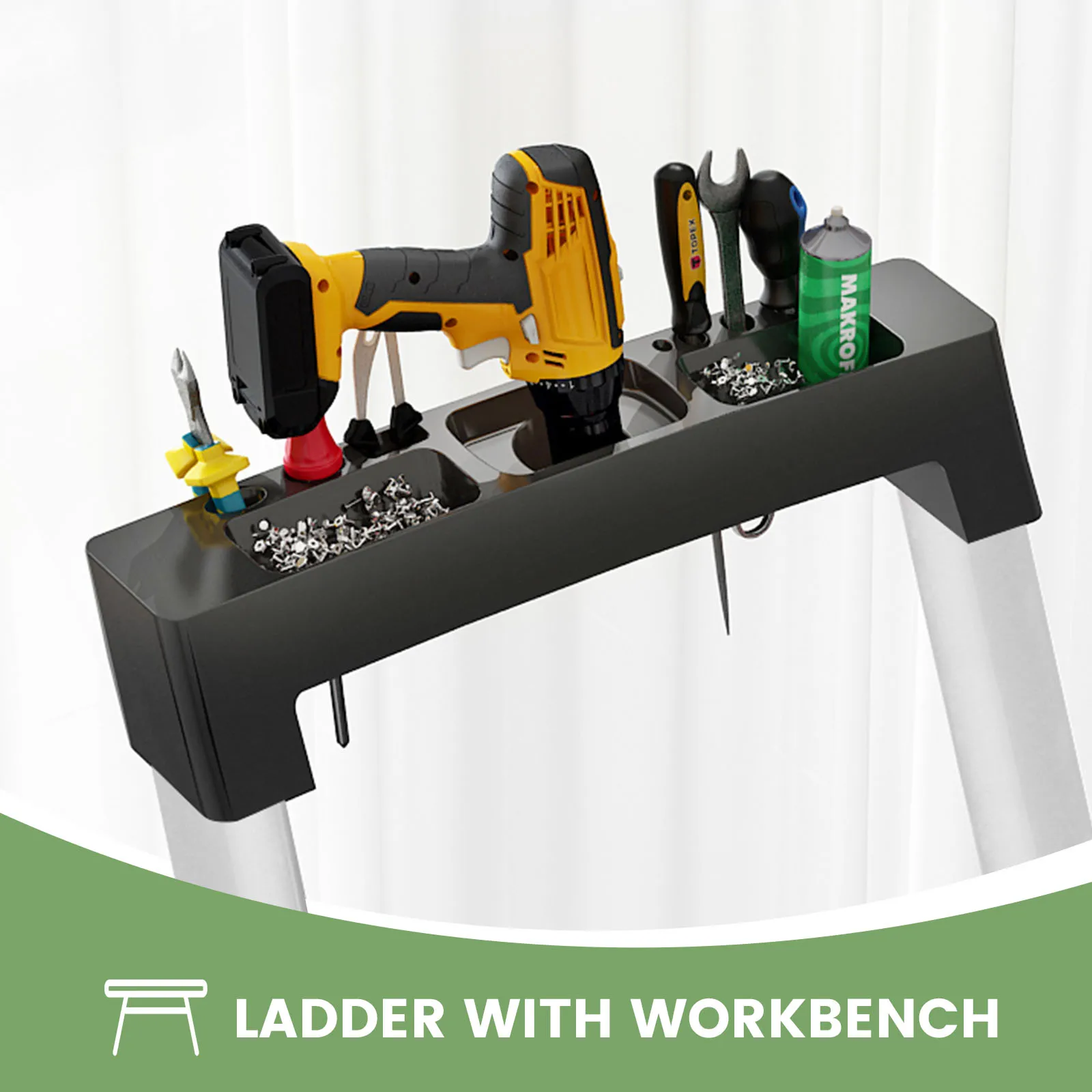 سلم متدرج، مقعد قابل للطي، مقعد سلم عالي التحمل مع دواسة واسعة ودرابزين، سلم متدرج مضاد للانزلاق مع قبضة يد #3