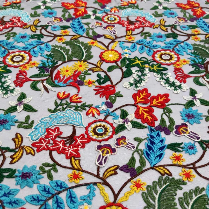 Multi Colored Lace Yarn Dyed Fabric Dress High Quality Cloth in Stock Wholesale New Mesh Embroidery Dress Fashion Fabric By Yard