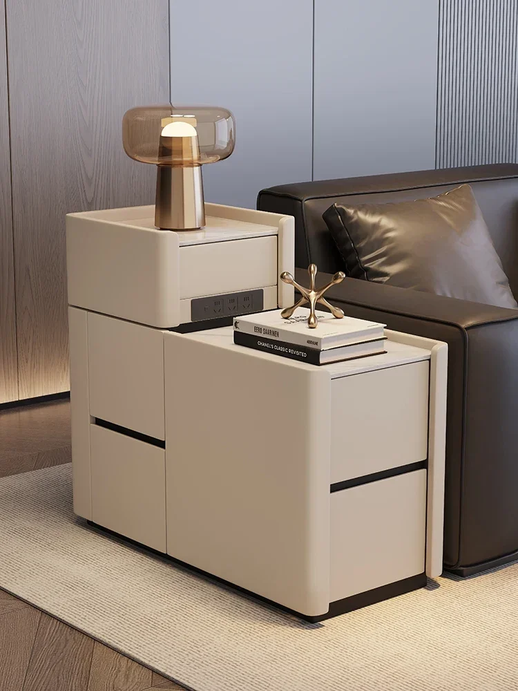 

Italian movable solid wood sofa side cabinet, living room storage