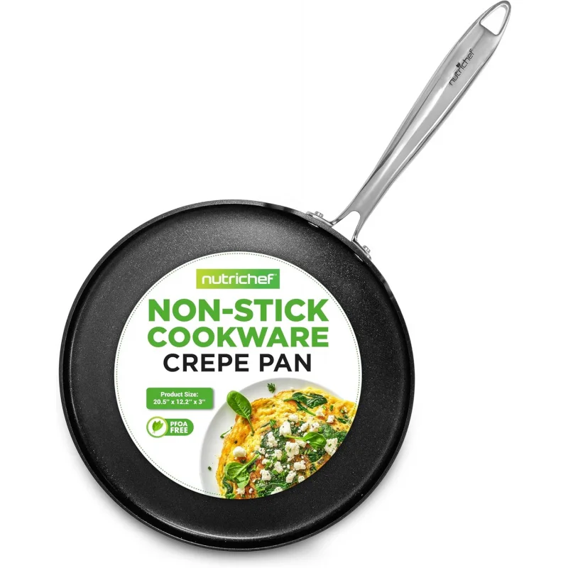 12 Inch Crepe Pan Non Stick, Ideal for Pancakes, Dosa & Tortillas, Hard-Anodized, Dishwasher Safe