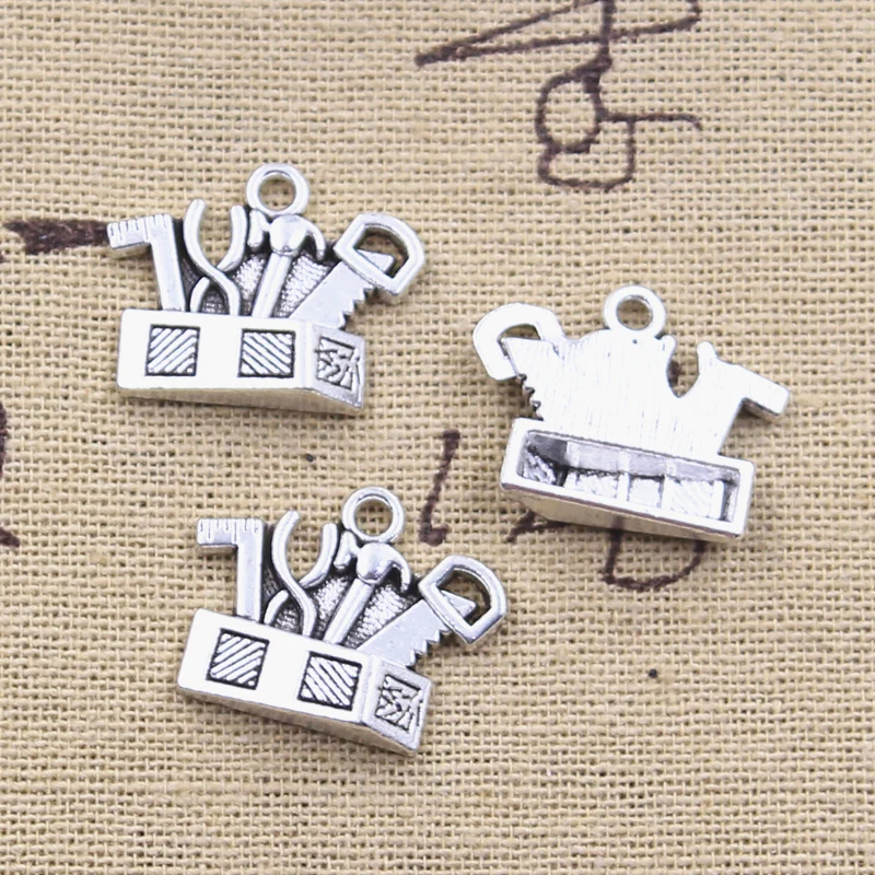 10pcs Charms Toolbox Tools Hammer Saw Vise 17x22mm Antique Silver Color Pendants Making DIY Handmade Tibetan Finding Jewelry