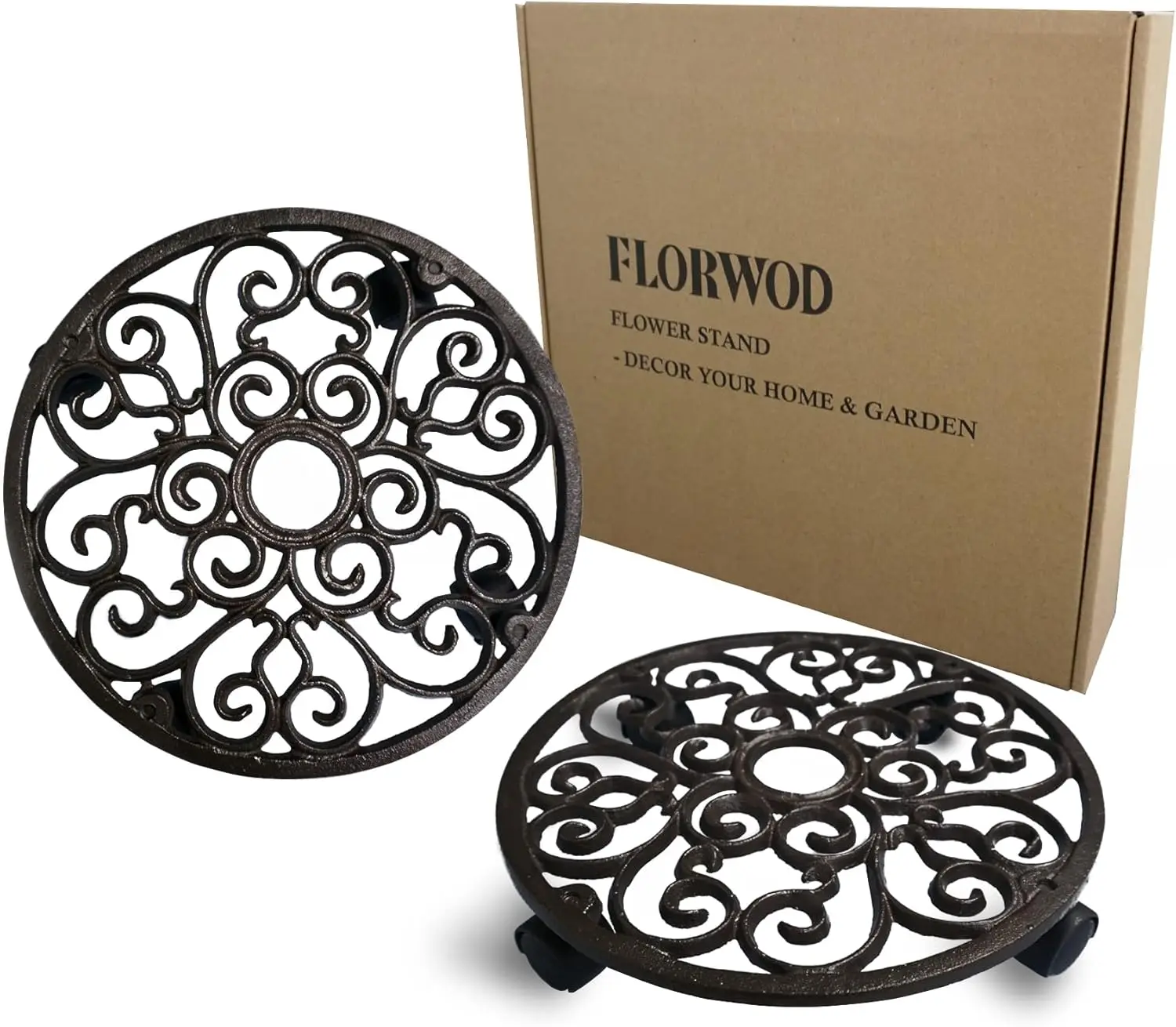 

2 шт. сверхмощный чугунный держатель для цветочного горшка Caddy 11 дюймов, подставка для цветов, круглый держатель для цветов с 4 шт. 360 ° Кастер