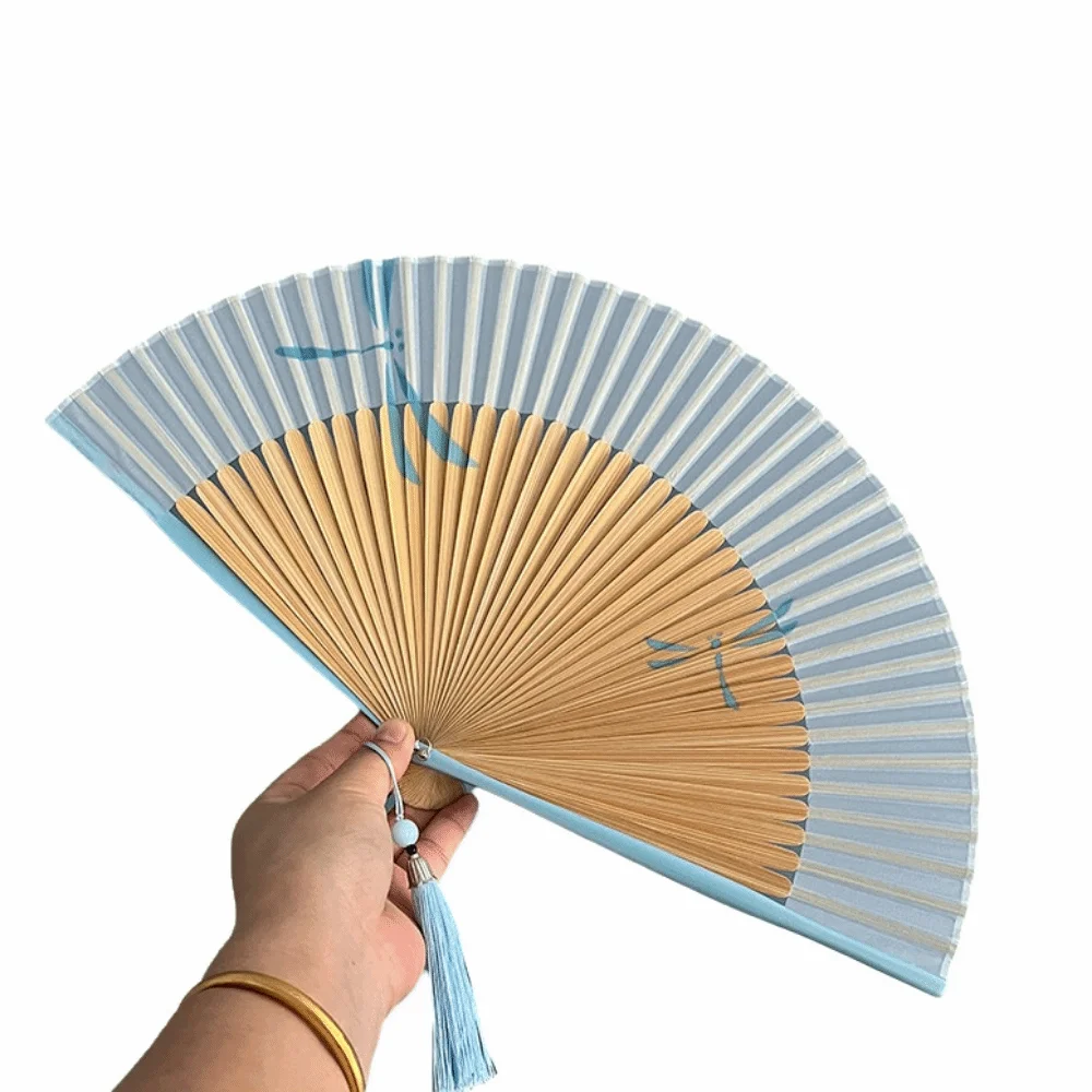 Chinese Style Folding Hand Fan Bamboo Frame with Tassel Retro Handheld Fan Hand-painted Handmade Women's Dance Fan Home Decor