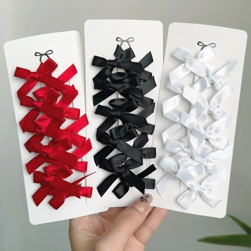 Imagen 2 del producto 4/8/10 Uds moda dulce Color sólido Mini Clip de pelo con lazo niñas estilo Ballet cinta trenzada niños horquilla accesorios para el cabello