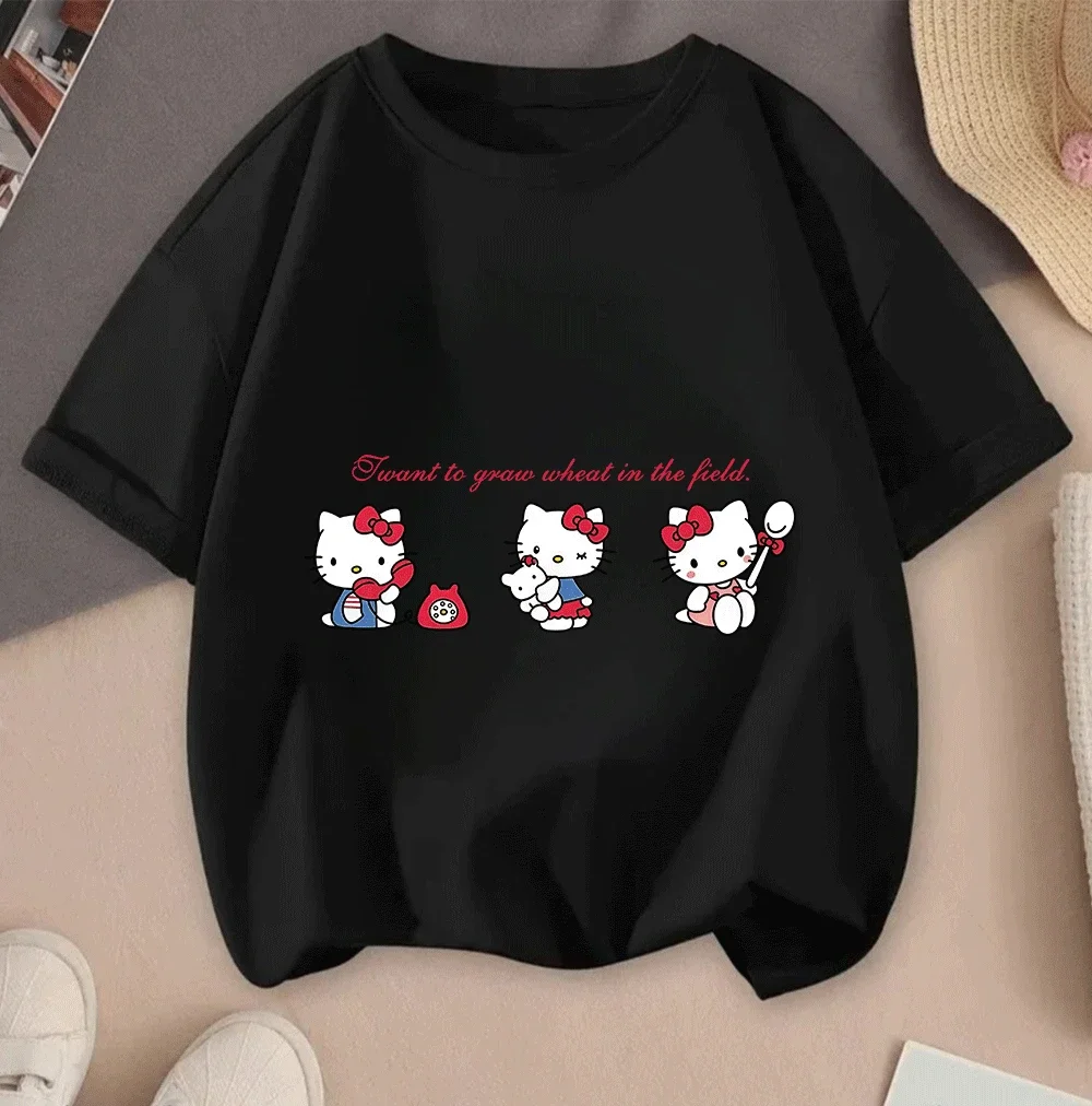 

Hot Sale 2026 Hello Kitty 2D Printed Casual Summer Short Sleeve T Shirt For Teenagers Kids Boys