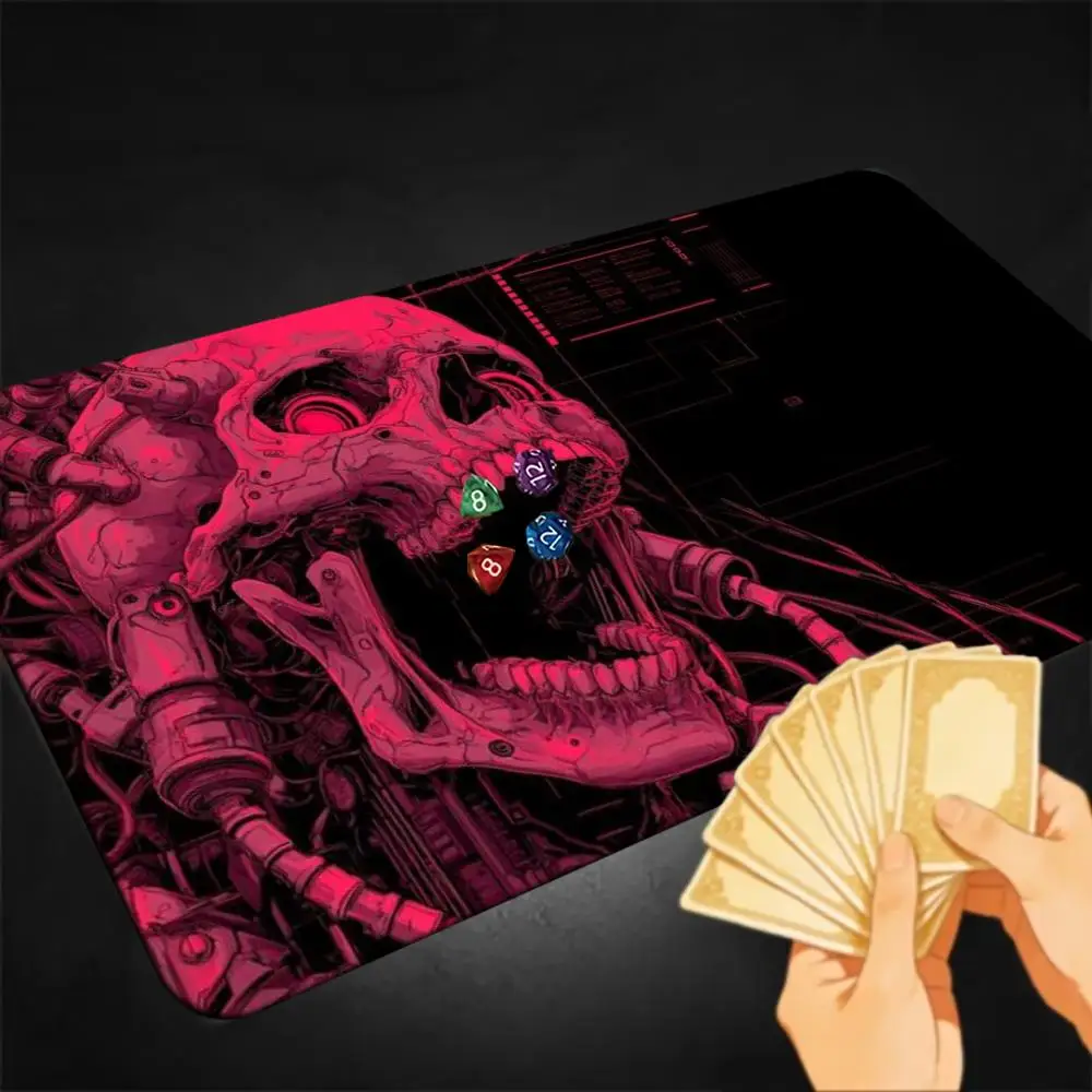 Cyber Tech Mechanical Skull Large Desk Mat Magenta Neon Cyberpunk Skeleton Circuit Non‑Slip Gaming Mouse Pad for Esports Office