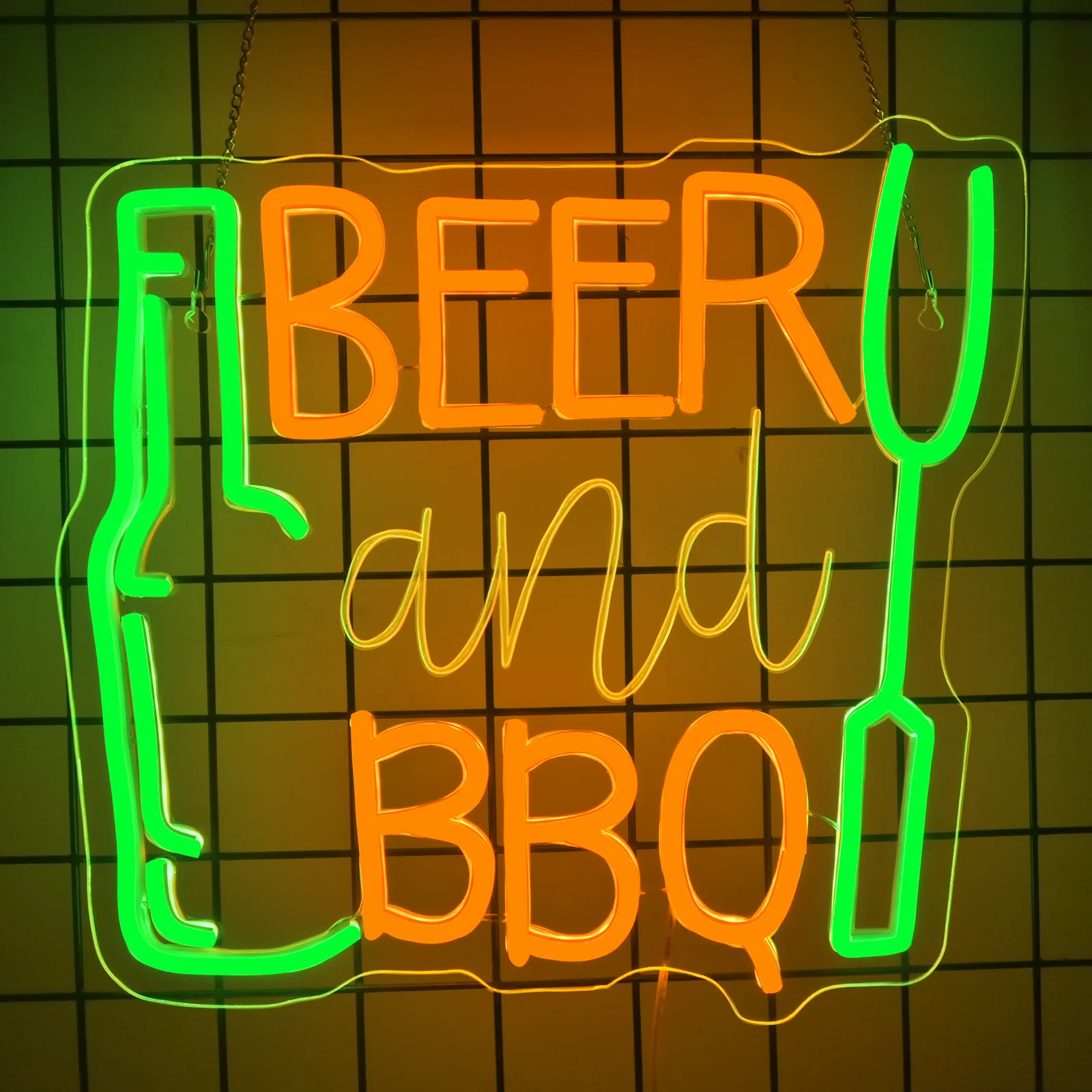 Beer and BBQ Neon Sign Dimmable LED Sign Wall Hanging Decor for Shop Signs Kitchen Dining Room Home Bar Wall Art Gifts