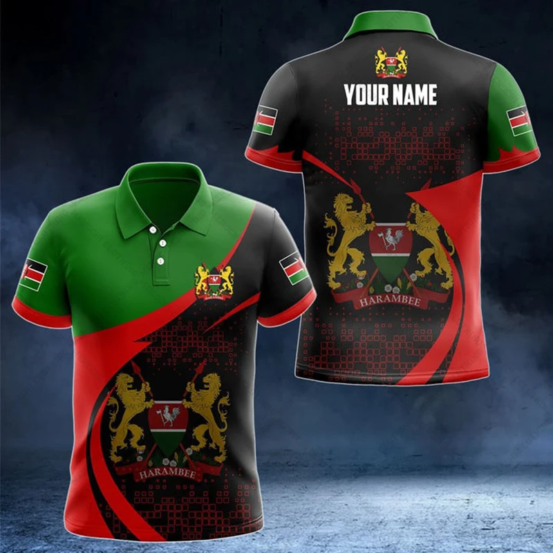 Customize Kenya Emblem Graphic Polo Shirts Summer Unisex Casual Streetwear Men's Fashion Loose Jersey Plus Size Sportswear