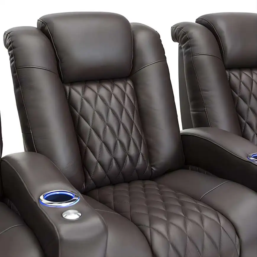 2025 Luxury Leather Three Seater Living Room Home Theater Cinema Recliner Sofa Console and Coffee Table Optional