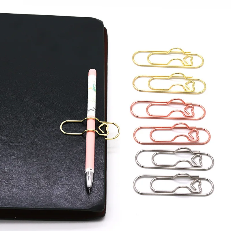 10pcs Love Shaped Paperclips Multifunctional Paper Fix Metal Pen Holder Clip Journal Document Clips Notebook Pin Accessories