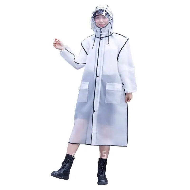 

Adult EVA One-Piece Raincoat with Double Brim Lengthened Poncho Edge Pocket Zipper Modern Minimalist Design Hiking Rainwear