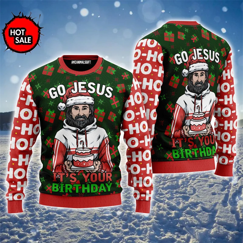 Newest Ugly Christmas Sweater Jesus 3D Print Sweatshirts Men Women Pullover Casual Long Sleeve New In Jackets Christmas Sweater