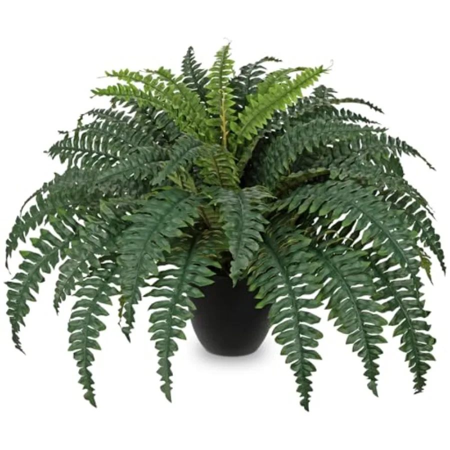 Artificial Large Fern Boston Potted Plant 25.5inch Faux Fake Fern Bush in Green for Outdoor Indoor Patio Garden Farmhouse Windo