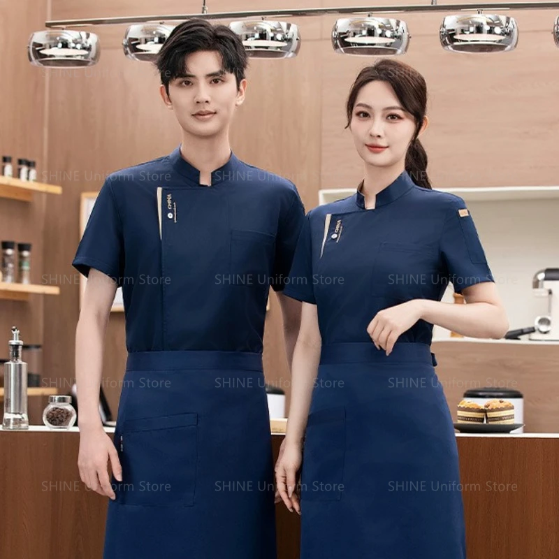 Kitchen Chef coat black Men short sleeve Chef Jacket Breathable Mesh chef uniform with apron Restaurant work clothes accessories