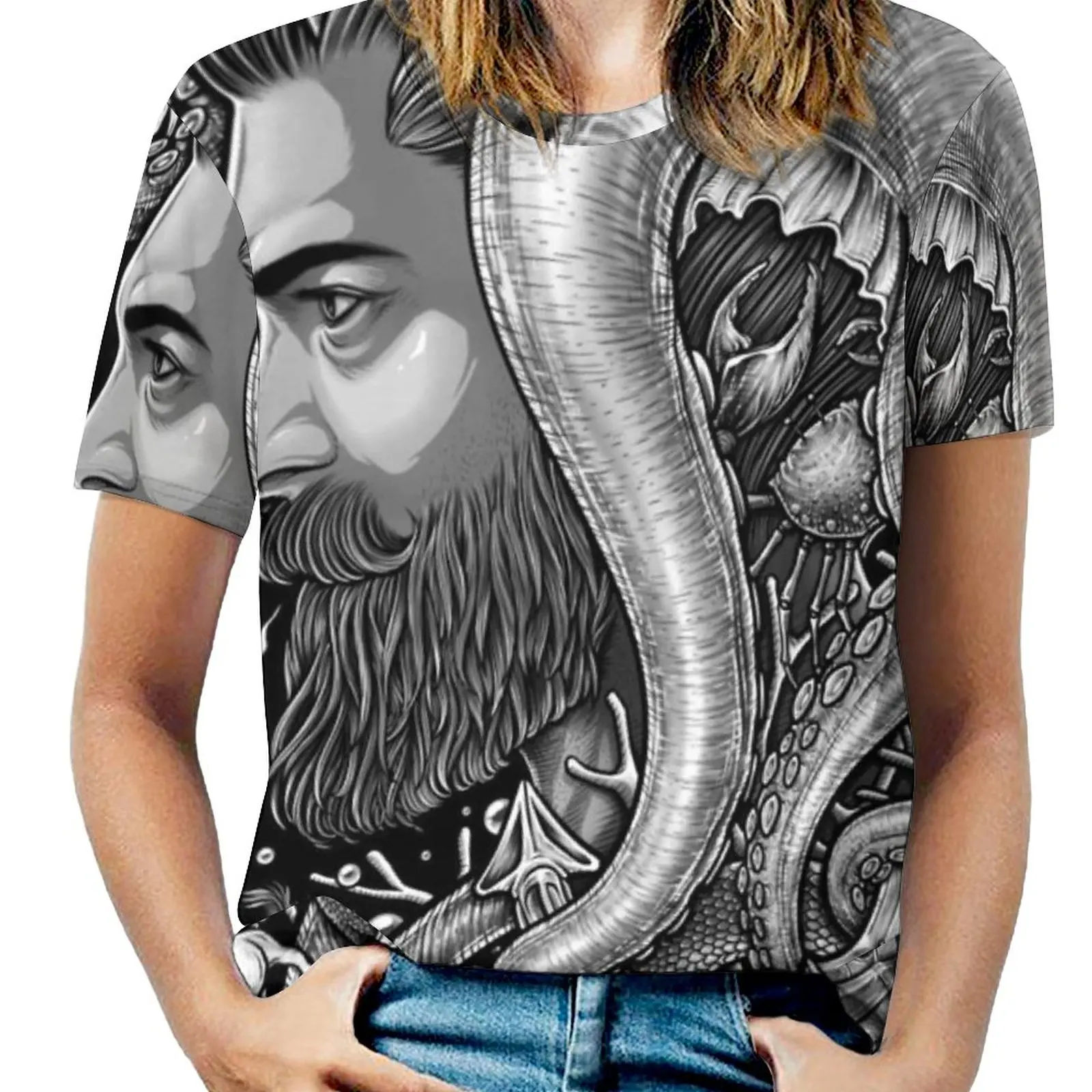 

Winya No. 124 Woman'S T-Shirt Spring And Summer Printed T Shirts Crew Neck Pullover Top Hipster Smoke Weed Beard Man Bearded