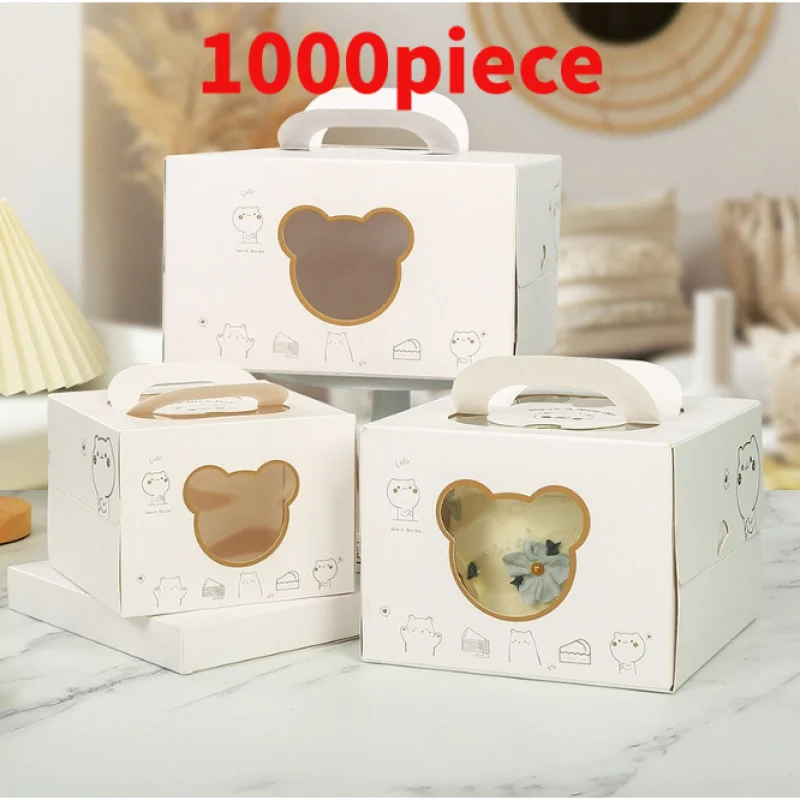 10 00piece.Custom.Custom Cheese Cake Carrying Box Birthday Cake Packaging Box With Handle Kraft Paper Window Cupcake Boxes