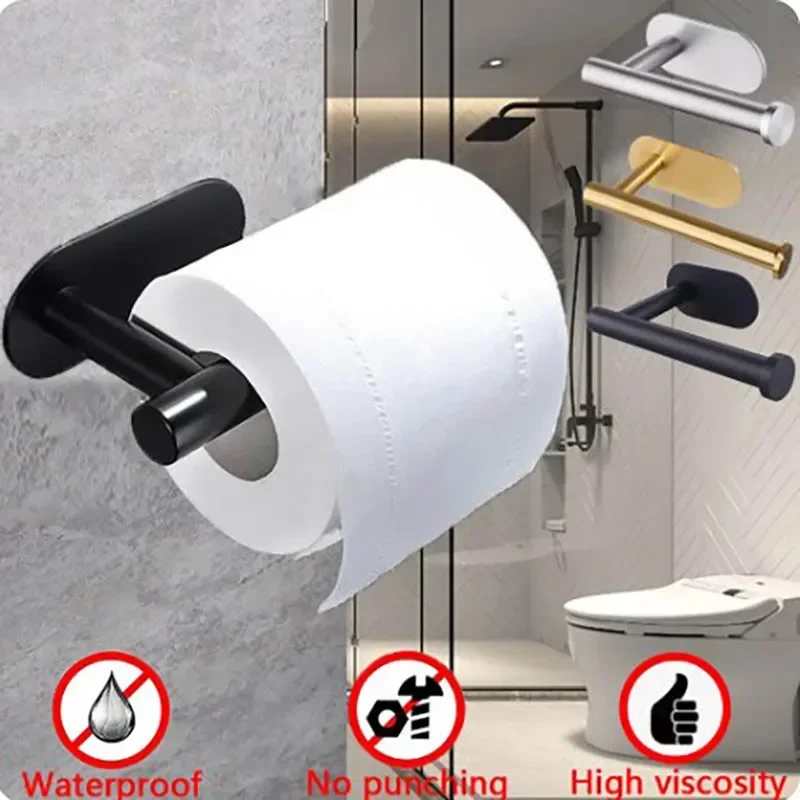 1pc Stainless Steel Paper Towel Holder No Punch Wall Mount Paper Roll Shelving Toilet Home Bathroom Kitchen Organizer