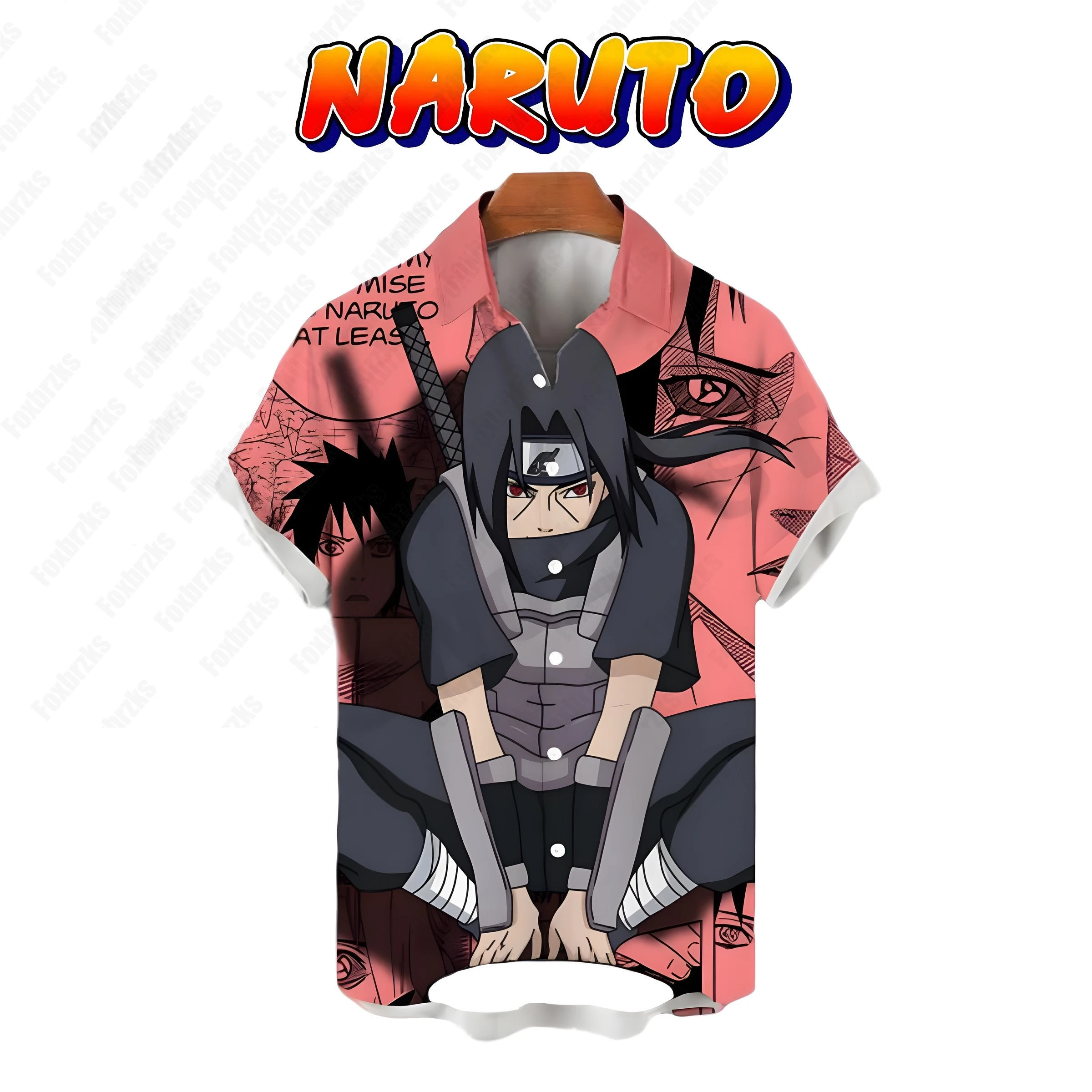 

2024 Men's Shirt Shirts Harajuku Naruto Tops Short Sleeve Clothing Seaside Trip Beach Style Cool Y2k High Quality Streetwear 5XL