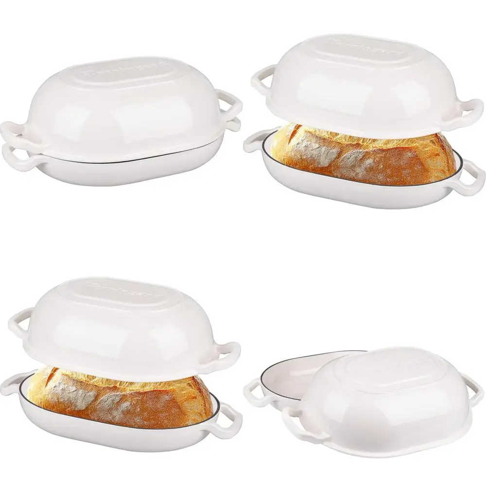 

Чугунная форма для выпечки хлеба на закваске, голландская печь, форма для хлеба, форма для мясного рулета с крышкой, 7-квартовая, белая