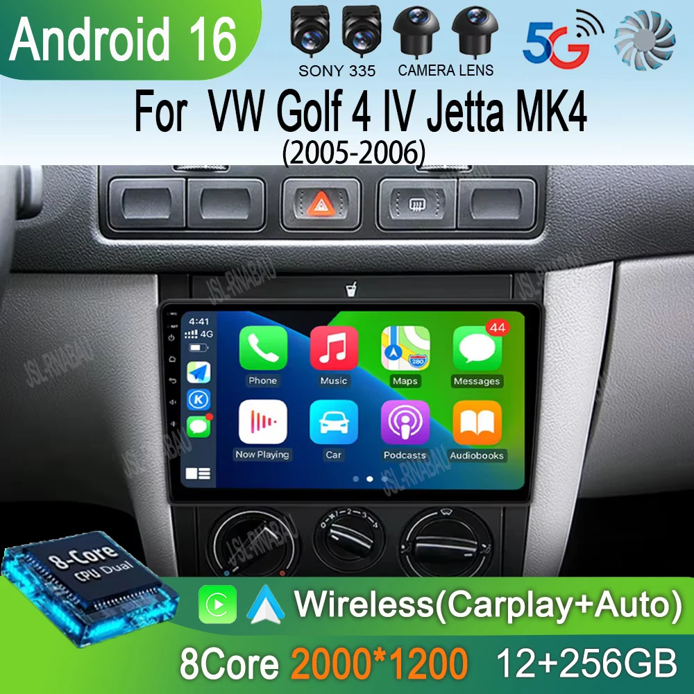 

Автомагнитола Android 16 для Volkswagen VW Golf 4 IV Jetta MK4 Classics, мультимедийный плеер, стереосистема с CarPlay, GPS, 2din DVD