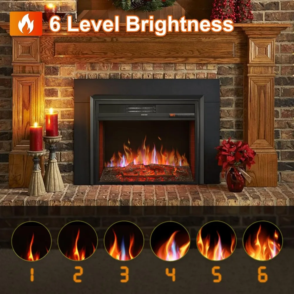 In-Wall Electric Fireplace Insert with Remote, 6-Level Brightness, Ideal for Living Room