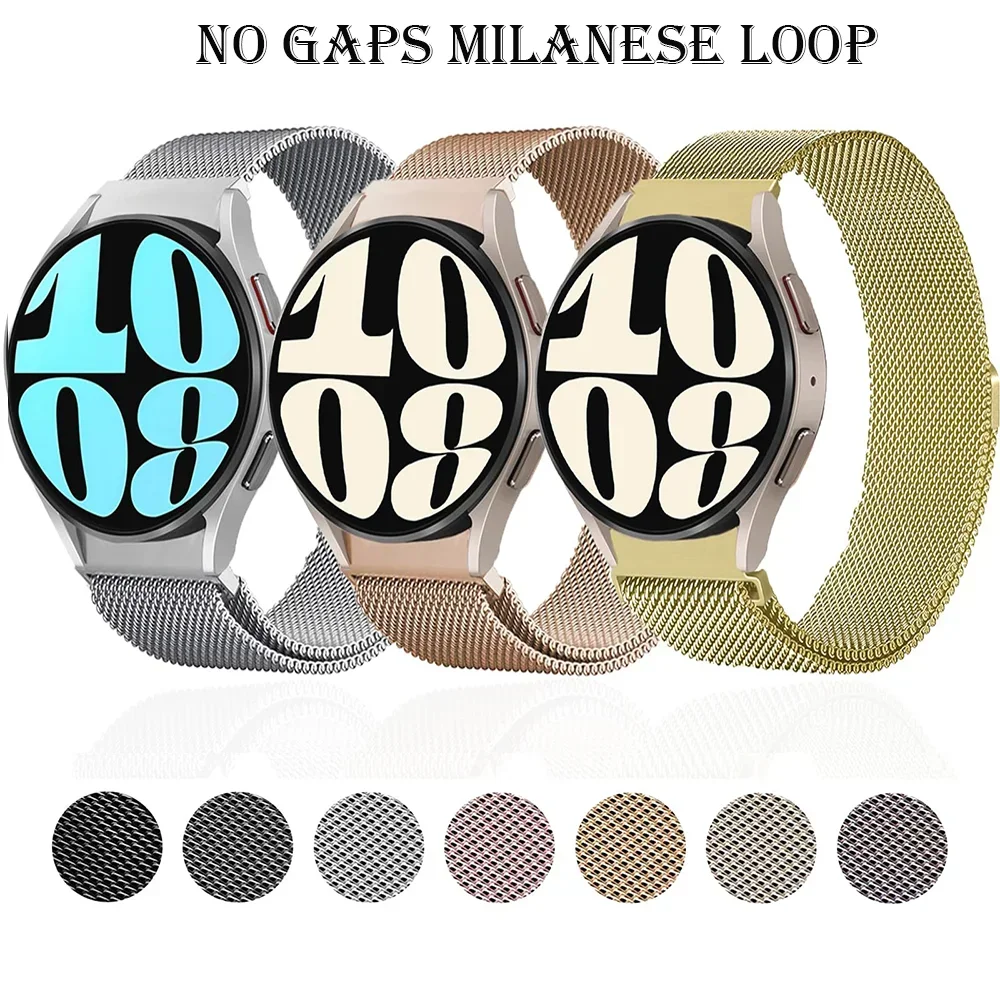 Milanese Loop Band para Samsung Galaxy Watch, pulseira clássica, sem lacunas, 6, 4, 5 pro, 44mm, 40mm, 20mm, 43mm, 47mm