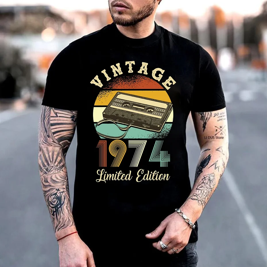 Retro Limited Edition Born In 1974 T Shirt Men Vintage 1974 Tshirt Cassette Tape TeeShirt Woman Man T-shirt 70s Birthday Clothes