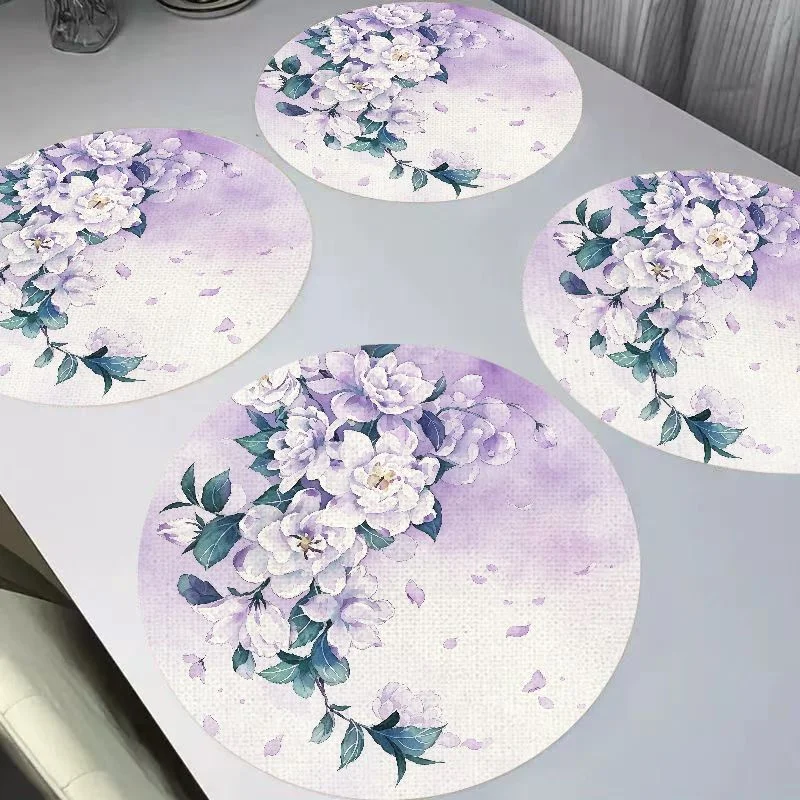 VIKAMA Light Purple Watercolor Linen Placemats Heat Resistant Waterproof Wear-Resistant Washable for Dining Table Home Decor