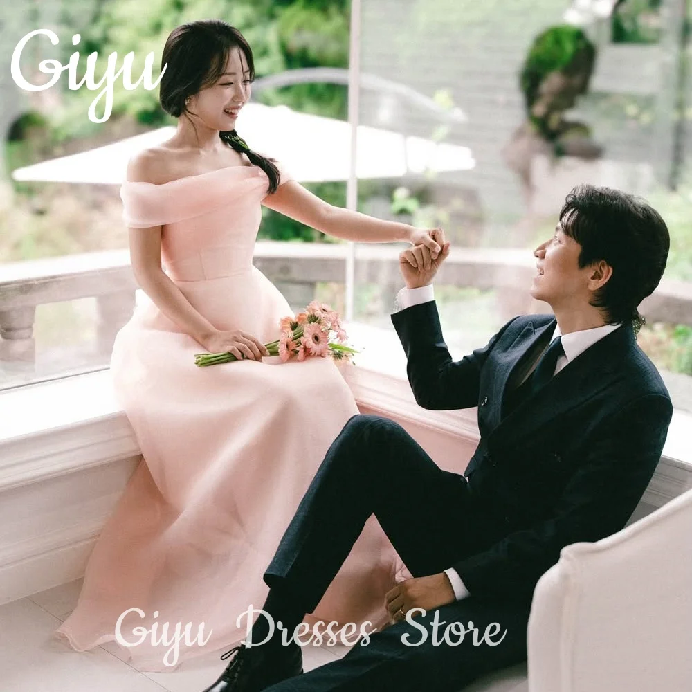 Giyu rose Simple a-ligne robes de soirée Organza épaules dénudées personnalisé corée Photoshoot grande taille parole longueur robe de mariée 2025