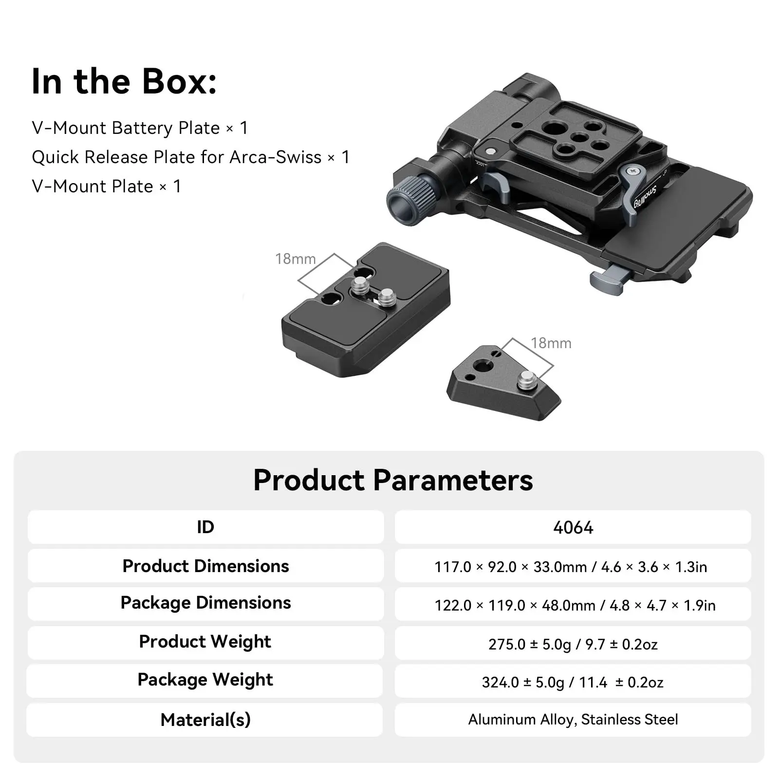 SmallRig V-Mount batterijplaat voor Arca-Swiss plaat voor Sony A7R V / A7 IV / A7S III / A7C / FX3 / FX30 voor Canon R10 voor Panasonic