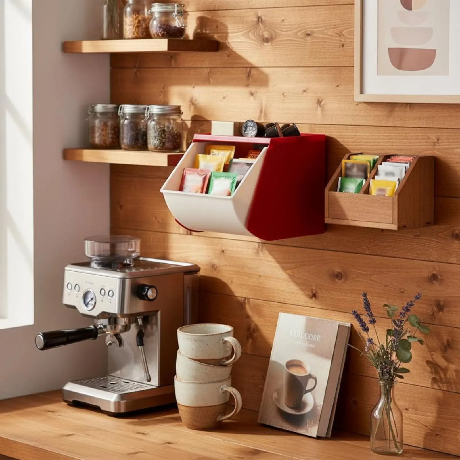 Tea Infuser Organizer Box Wall-Mountable Coffee Capsule Storage Container for Kitchen Counter