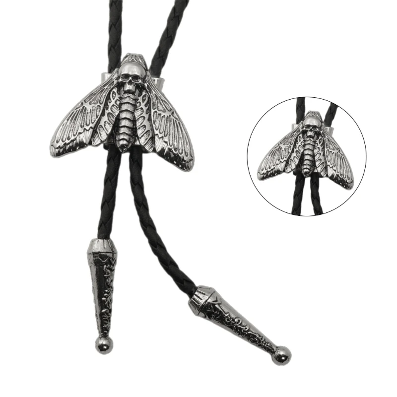 Adjust Length Bolotie Popular Male Female Dance Necktie Evening Party Costume Relief Skull Moth Pendant Pendant Necktie